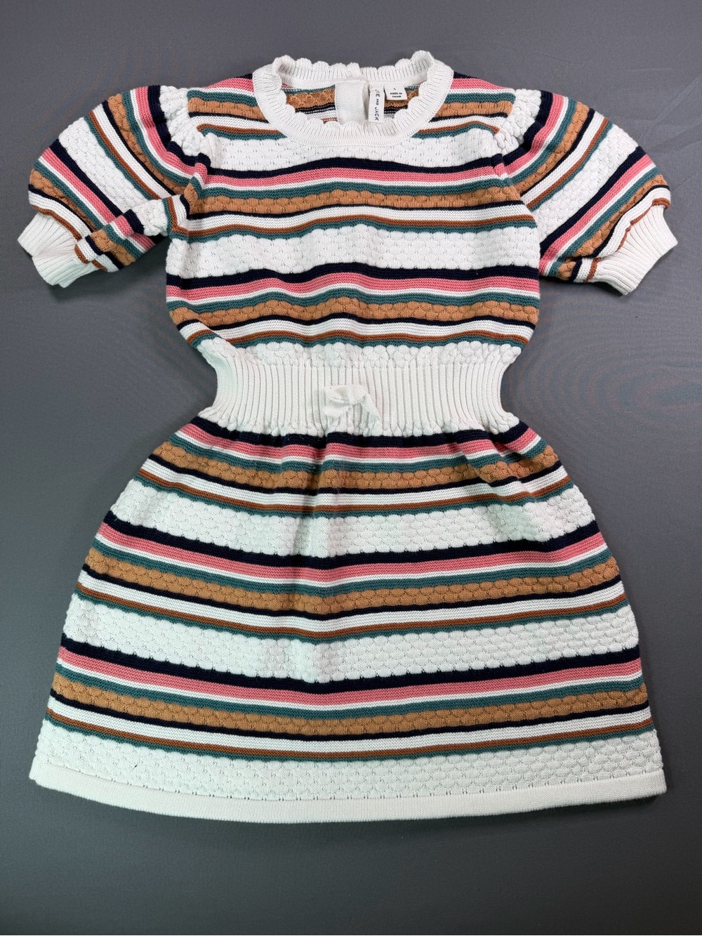 Janie and Jack striped puff-sleeve sweater dress in a multicolored textured knit